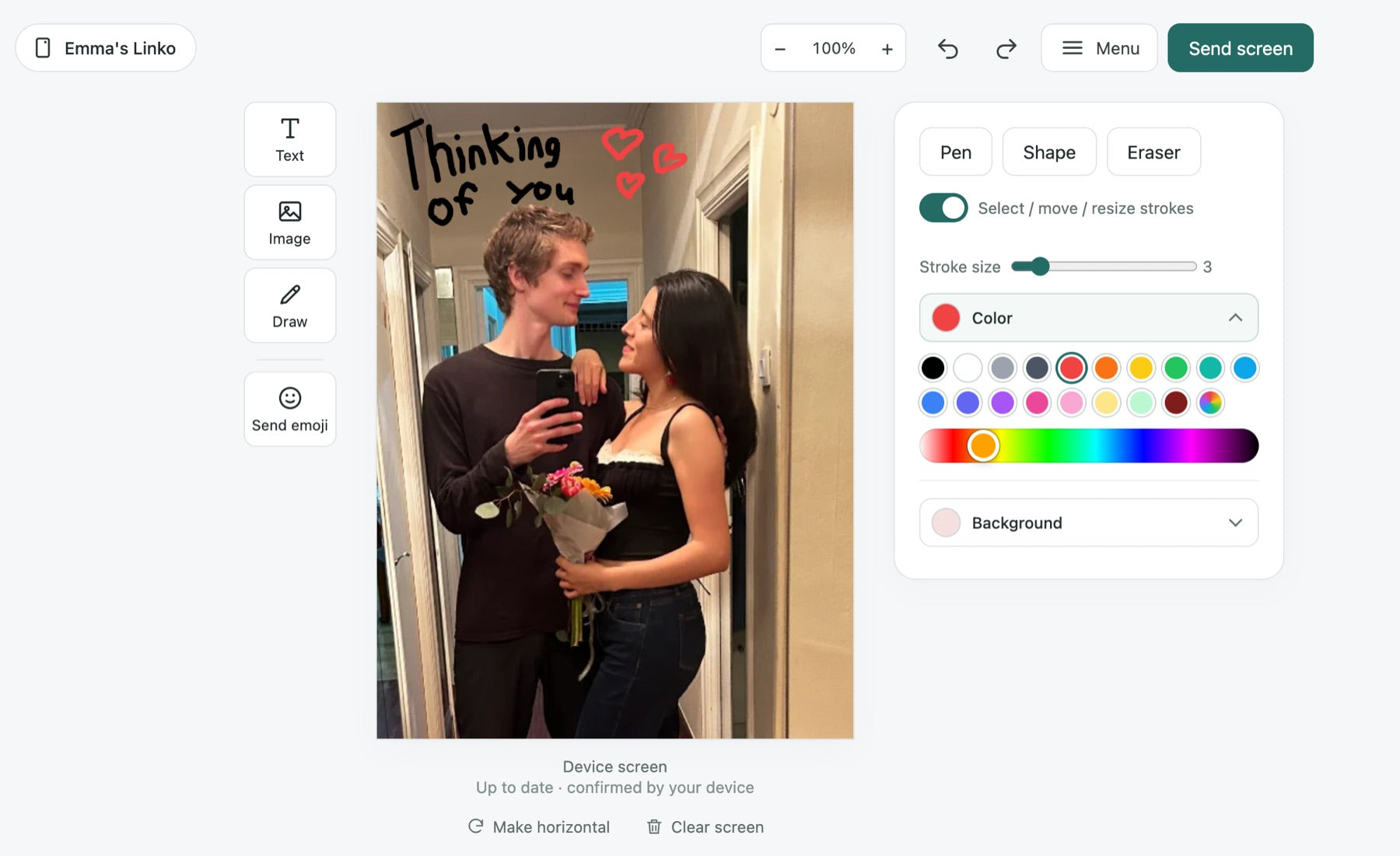 A photo with a note being designed in the Linko editor